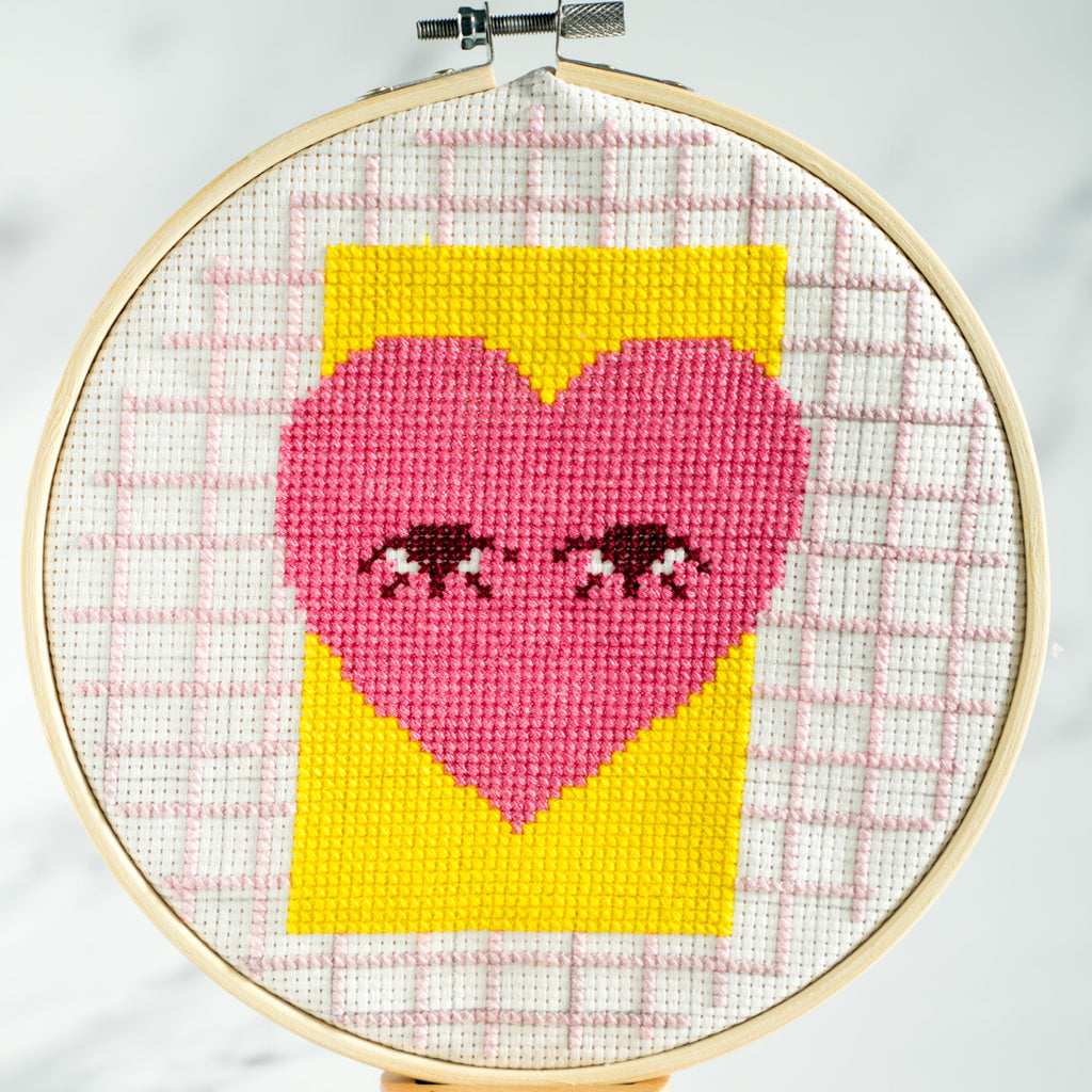 completed heart cross stitch kit 