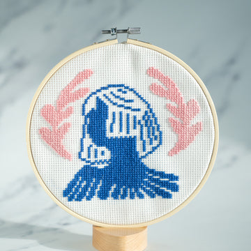 Finished cross stitch kit silhouette of woman with pink detailing 